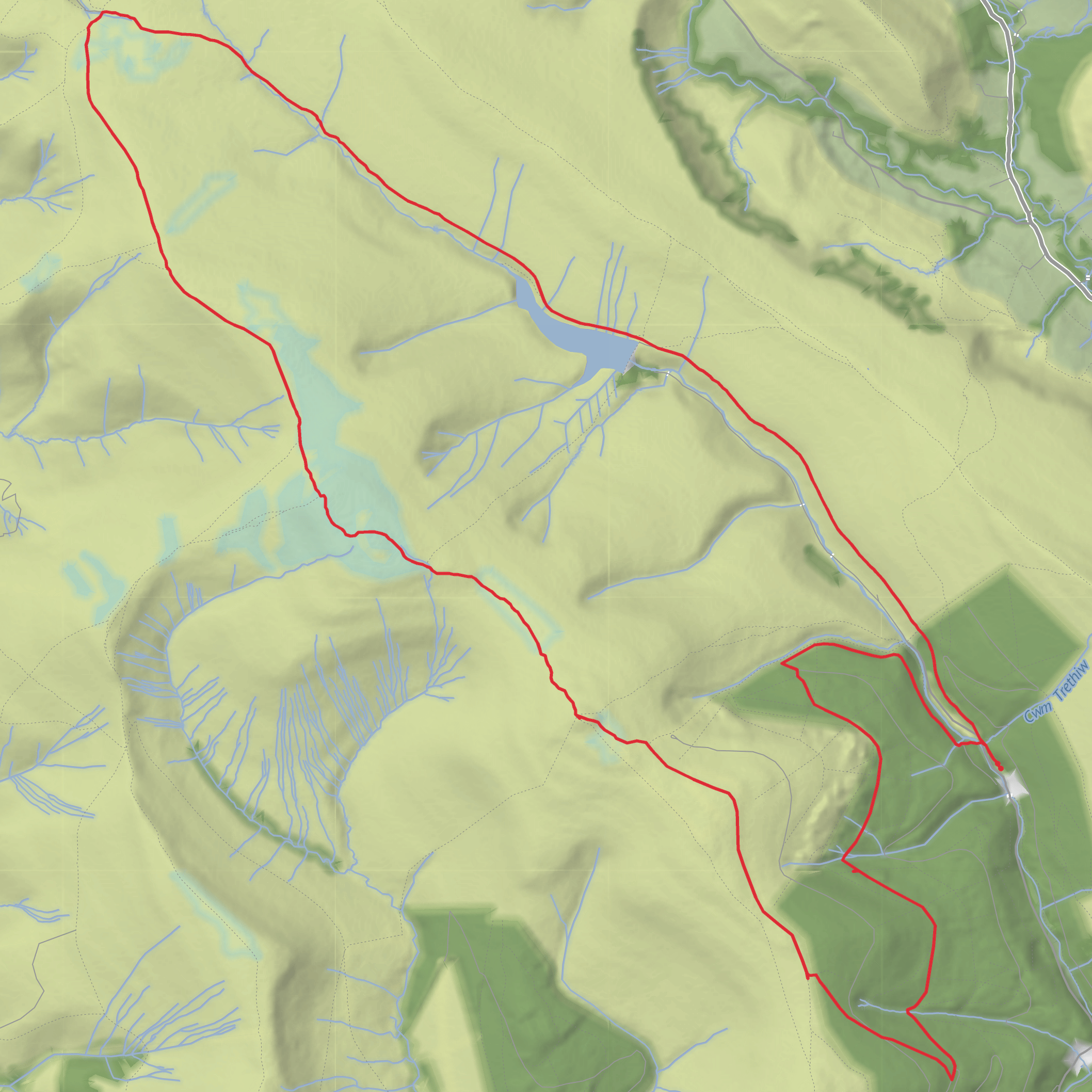 Grwyne Fawr Reservoir, Waun Fach and Pen Y Gadair Fawr Circular mobile static map