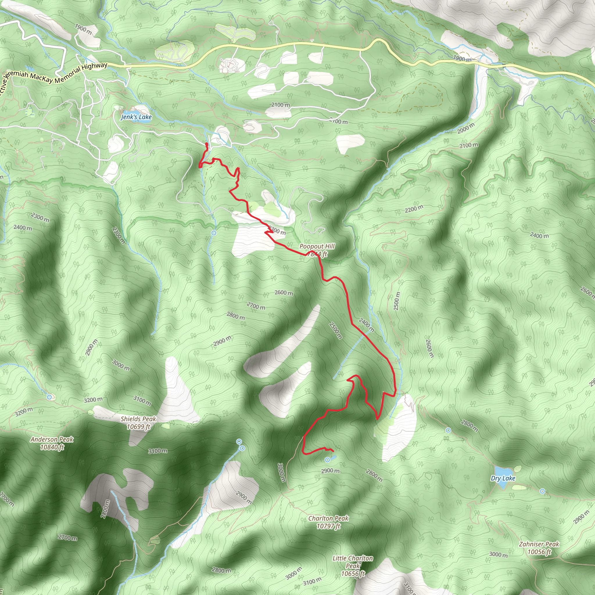 Dollar Lake via Poopout Hill mobile static map