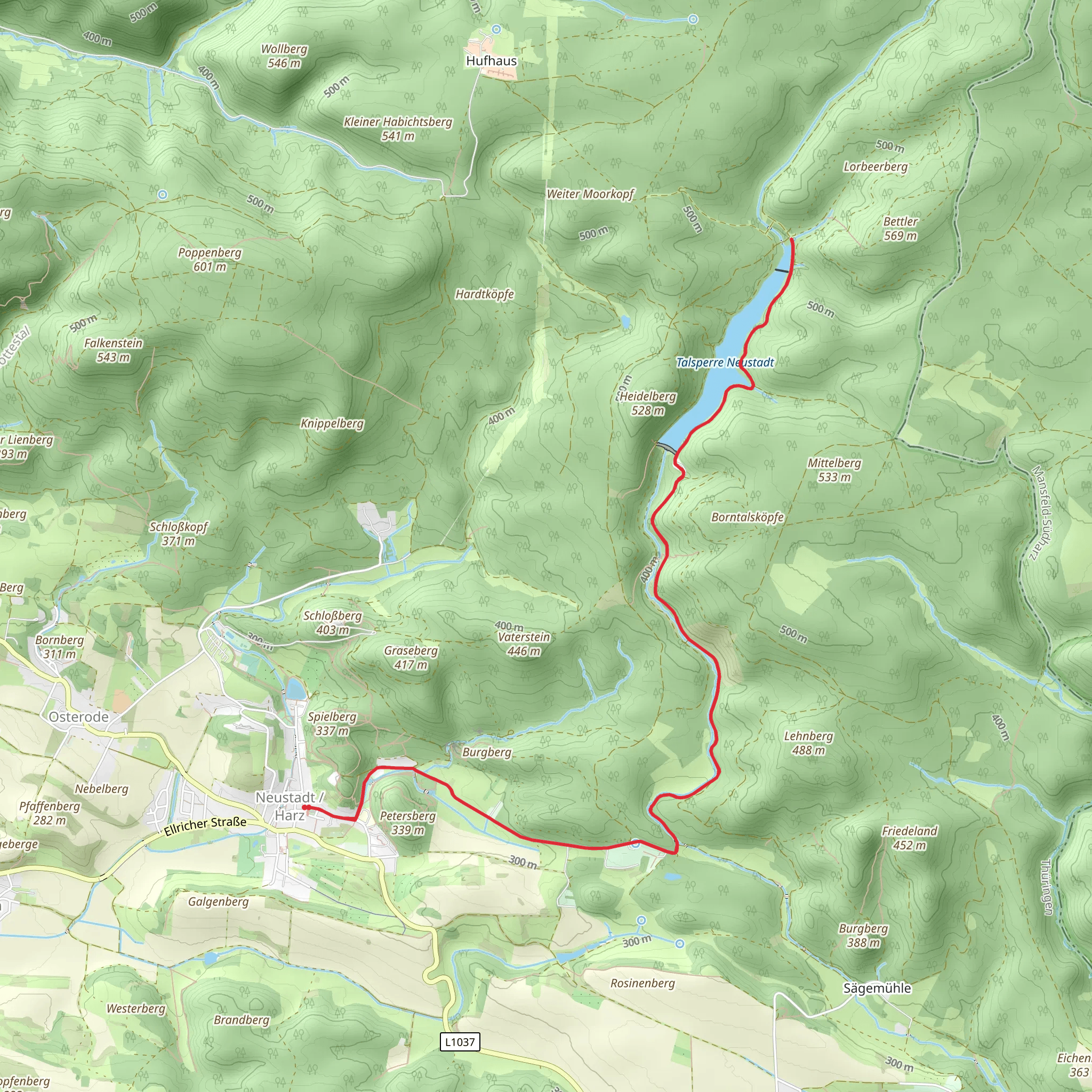 Talsperre Naustadt via Wanderweg-rotes Quadrat and rotes Kreuz mobile static map