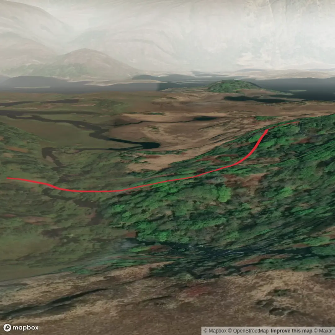 An image depicting the trail Derrycunnihy Falls and its surrounding area.
