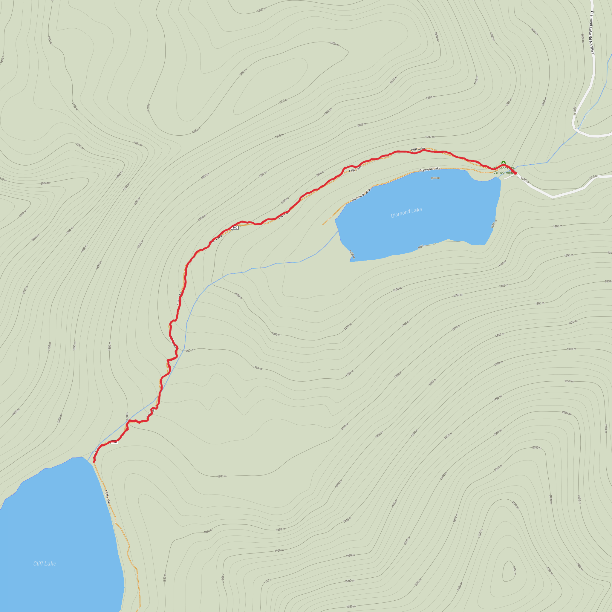 Diamond Lake and Cliff Lake Trail mobile static map
