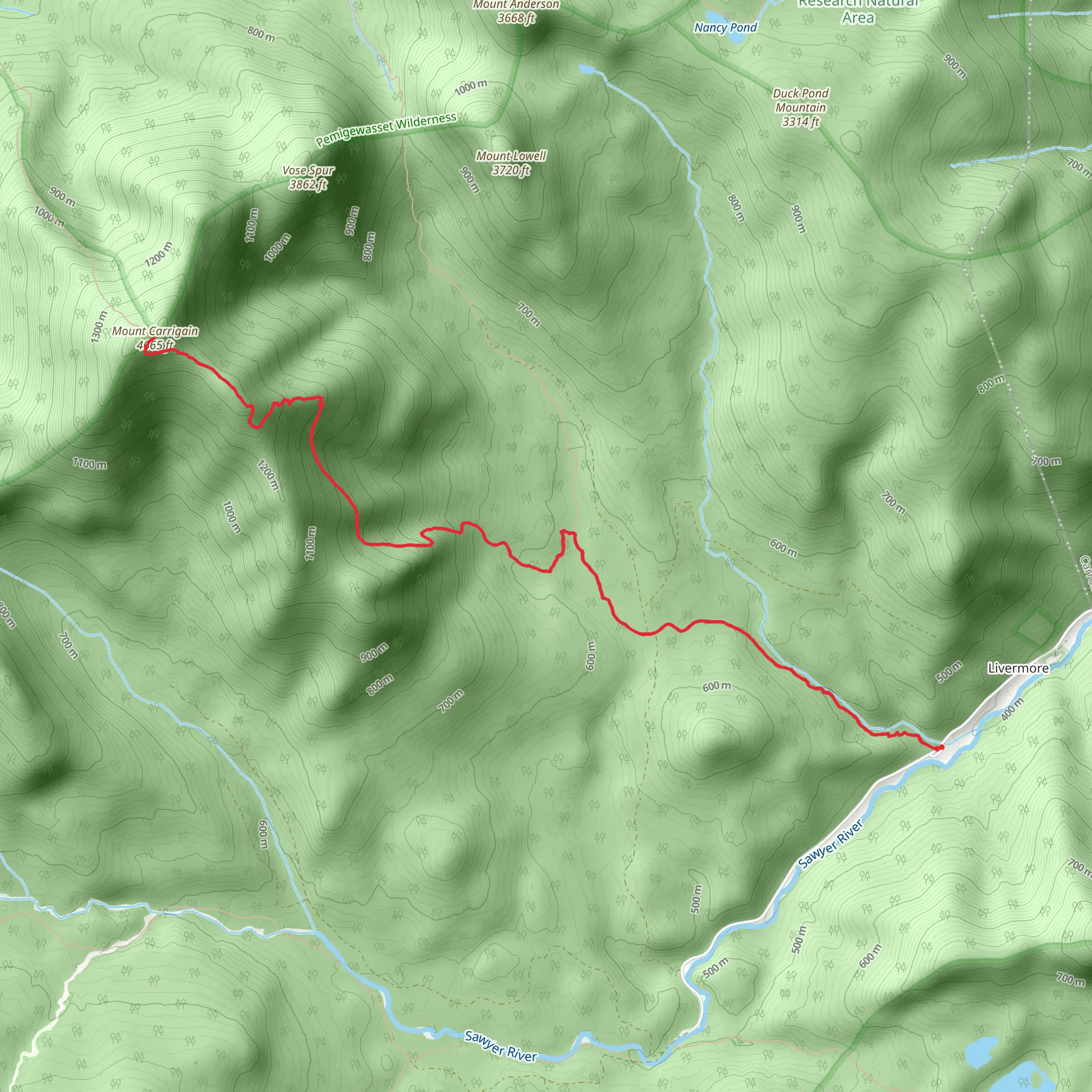 Mount Carrigain via Signal Ridge Trail mobile static map