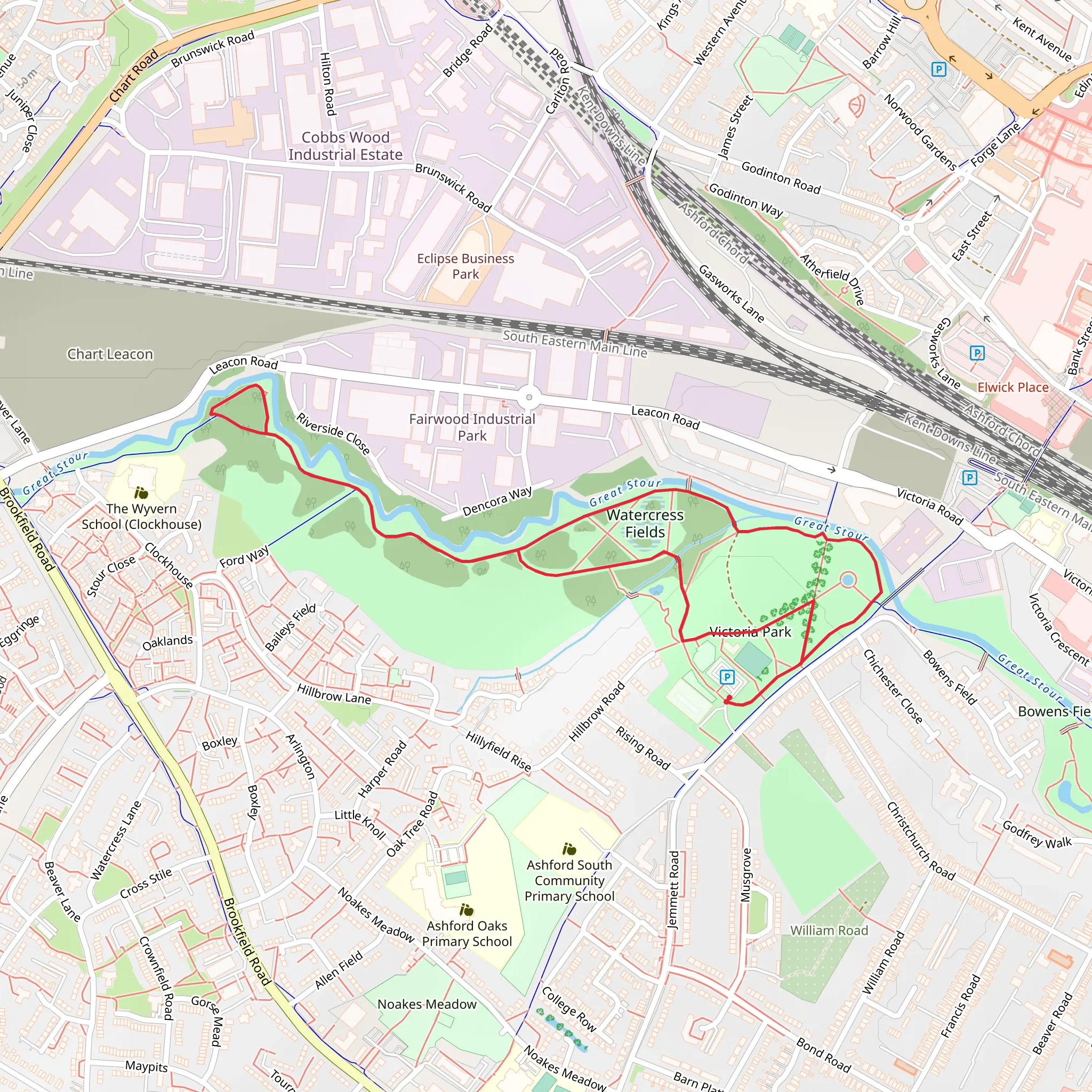 Watercress Fields and Victoria Park Loop mobile static map