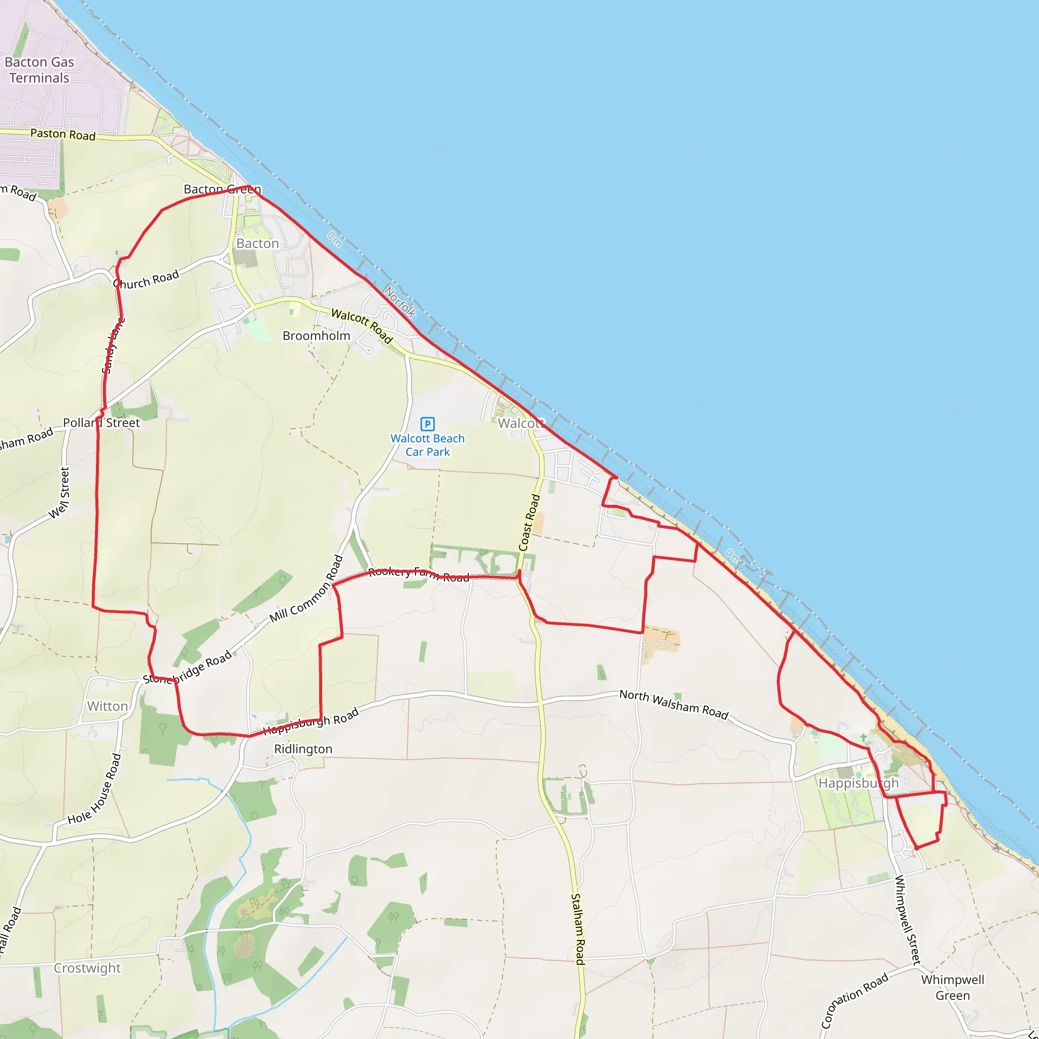 Happisburgh to Bacton Green Loop mobile static map