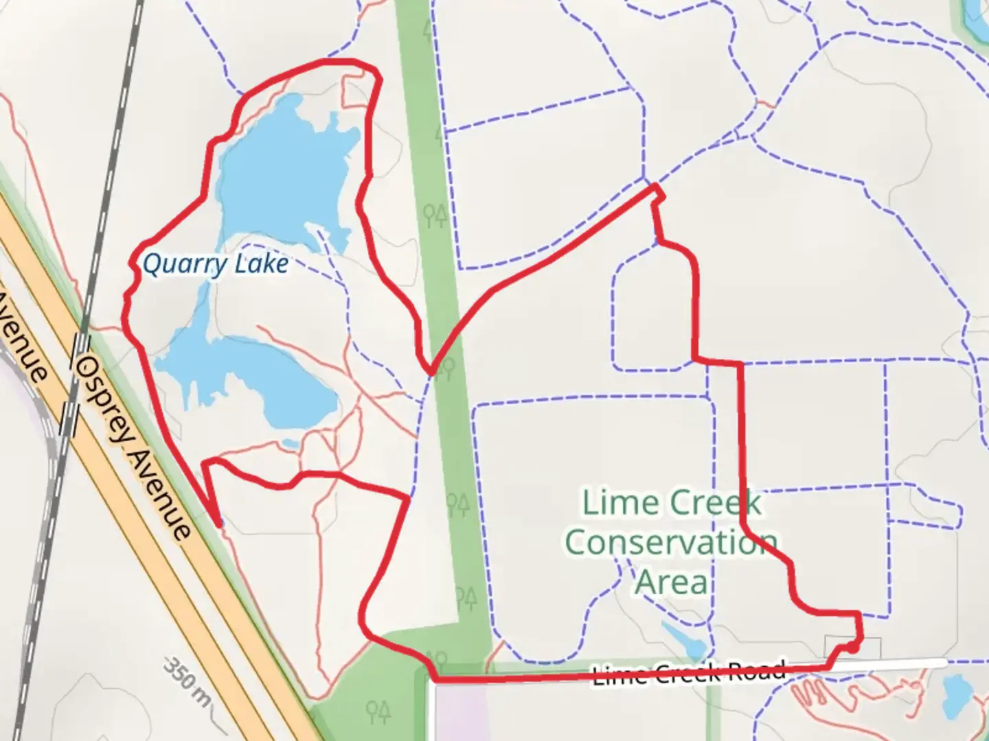 An image depicting the trail Red-Tailed Hawk and Quarry Lake Loop and its surrounding area.