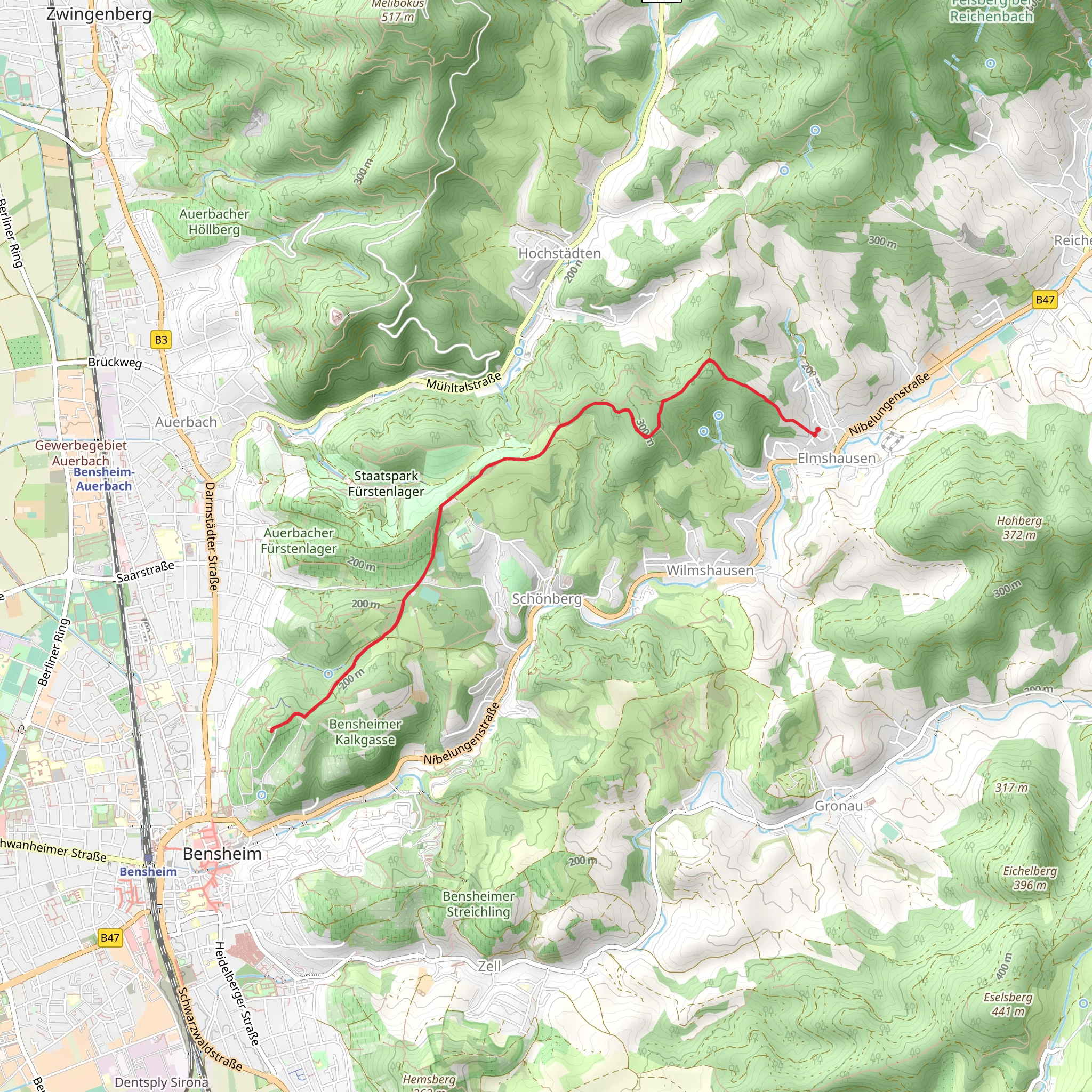 Kirchberg Peak Walk via Rundwanderweg Elmshausen 1 Teufelstein Weg mobile static map