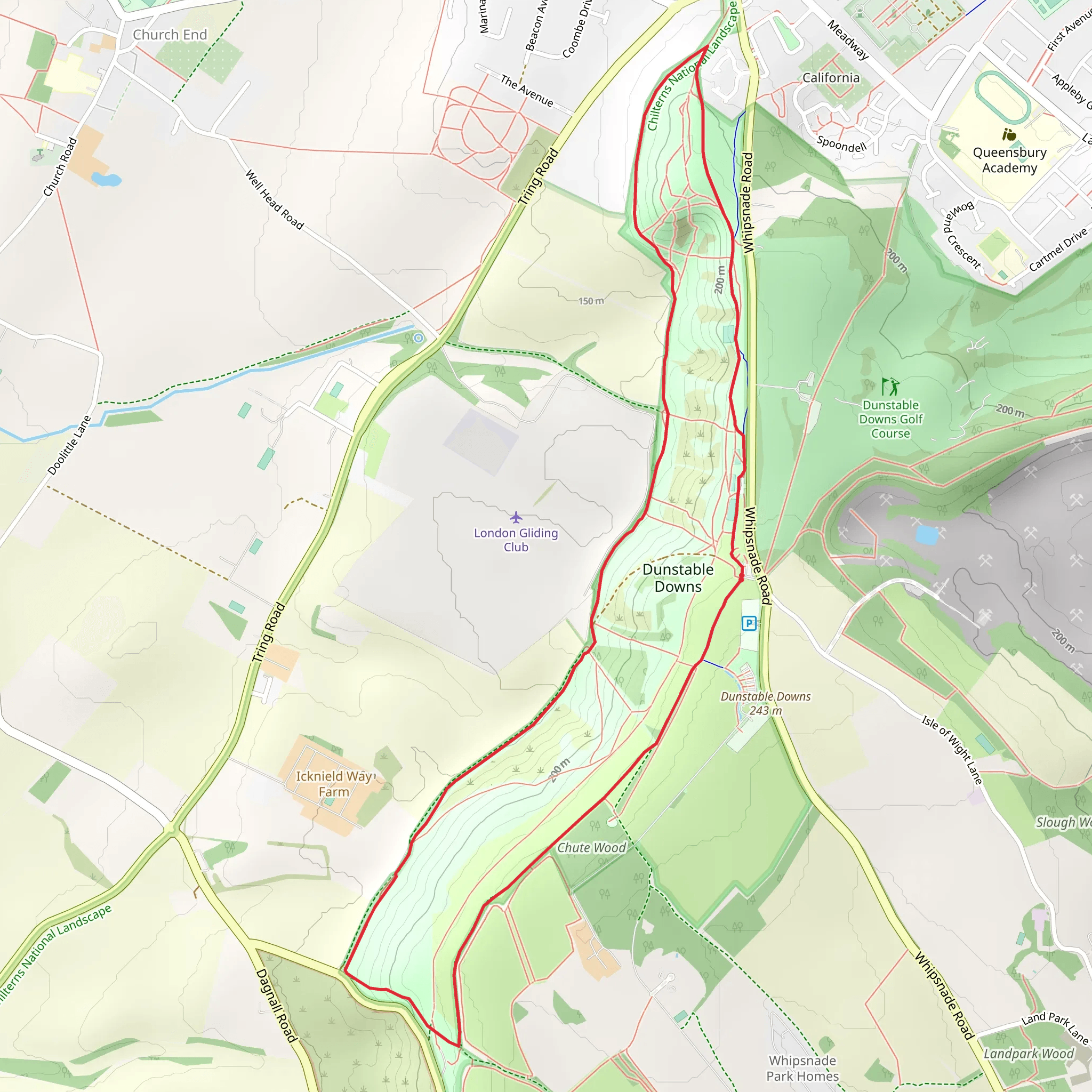 Dunstable Downs Circular mobile static map