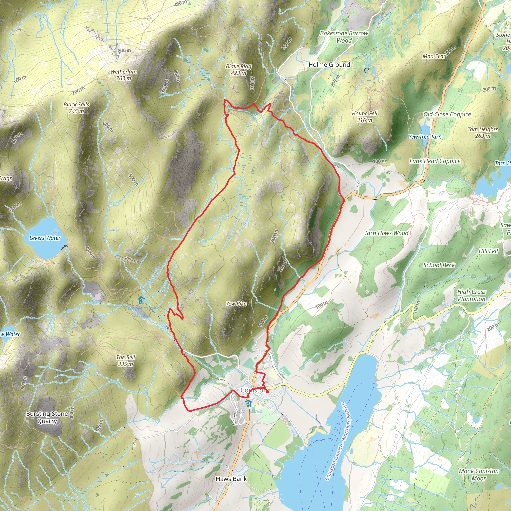 Coniston Country Park, Limestone Haw and Whins Wood Loop mobile static map