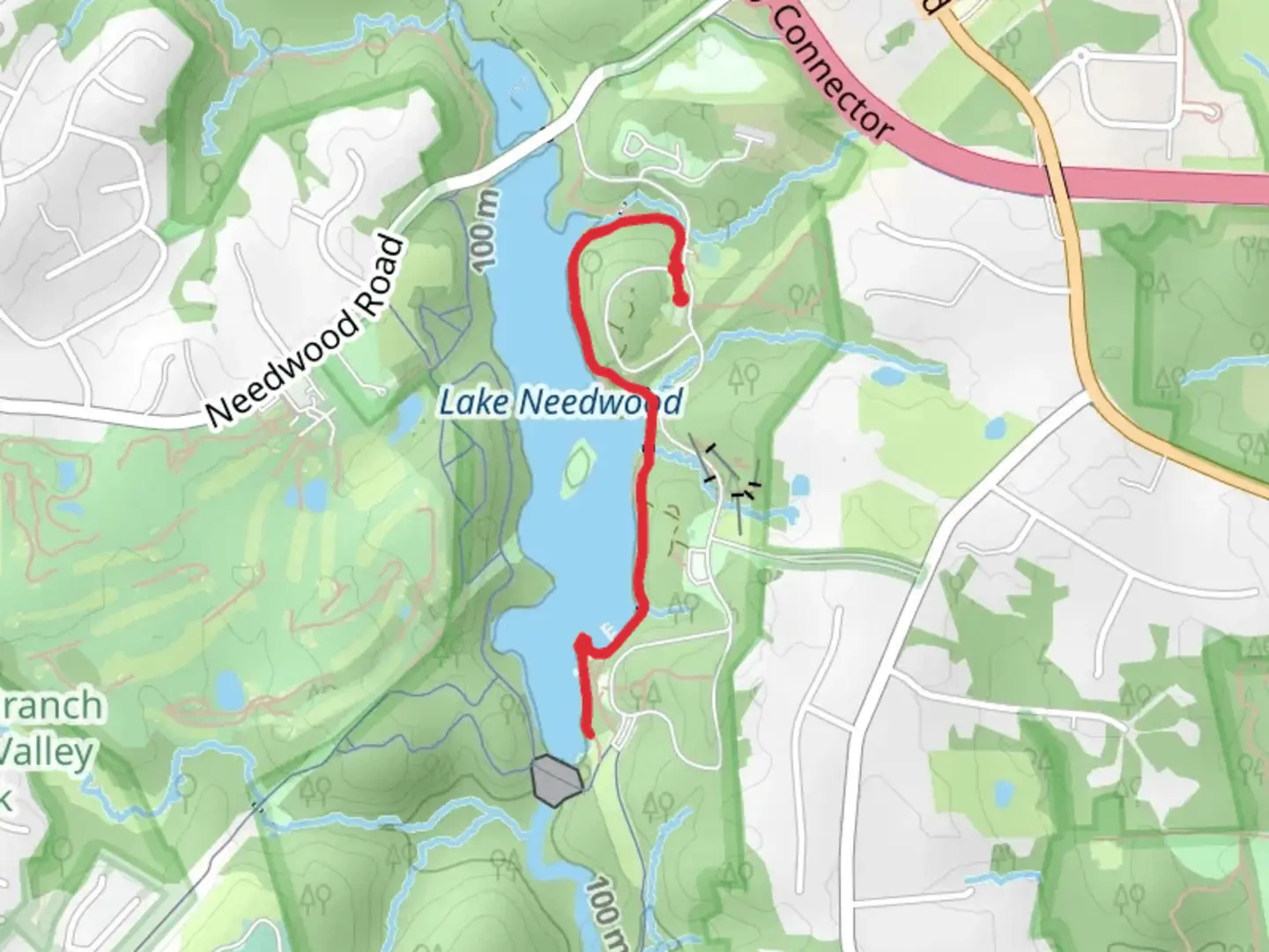 An image depicting the trail Lake Needwood Trail and its surrounding area.