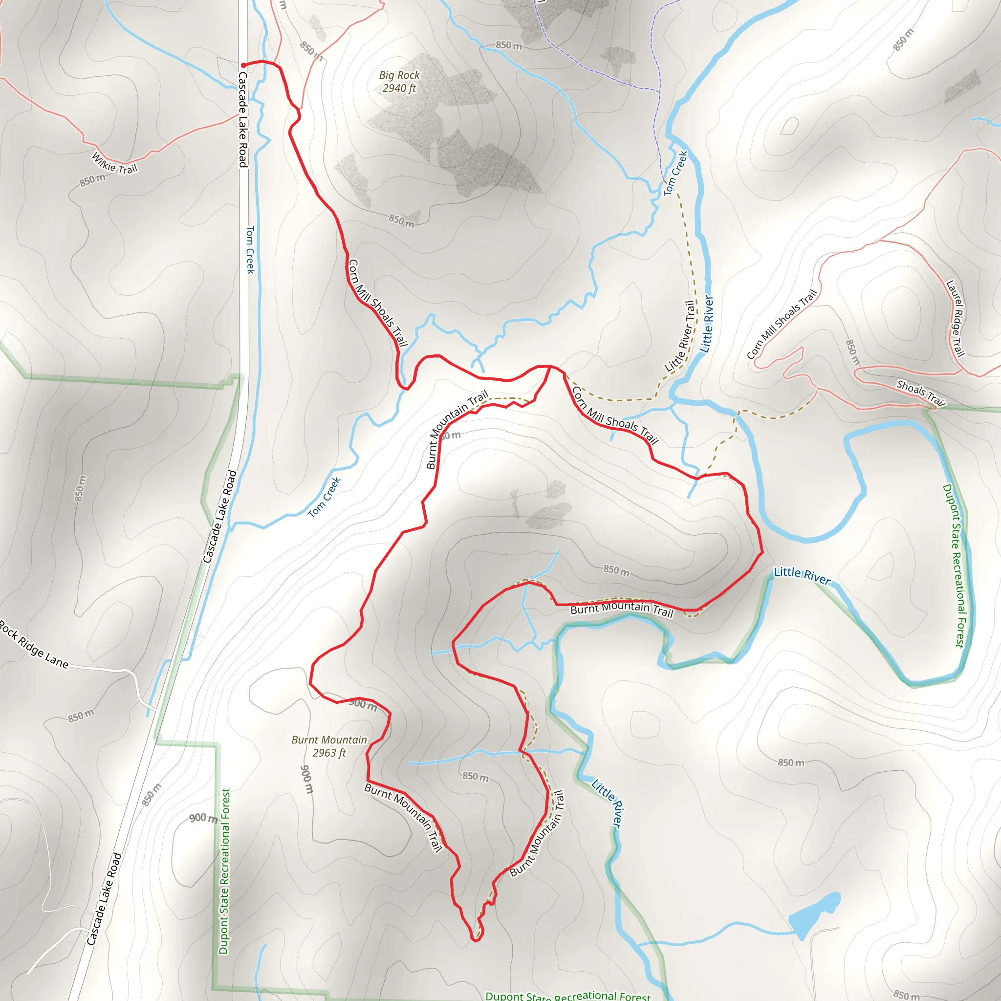 Corn Mill Shoals and Burnt Mountain Loop Trail mobile static map