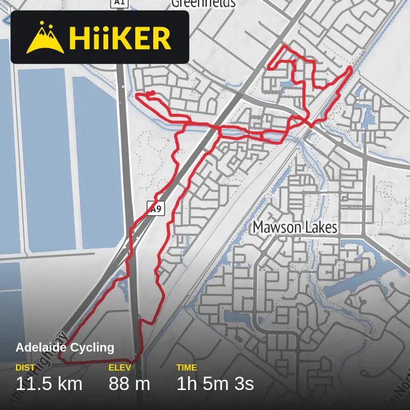 A map preview of the recording Adelaide Cycling.