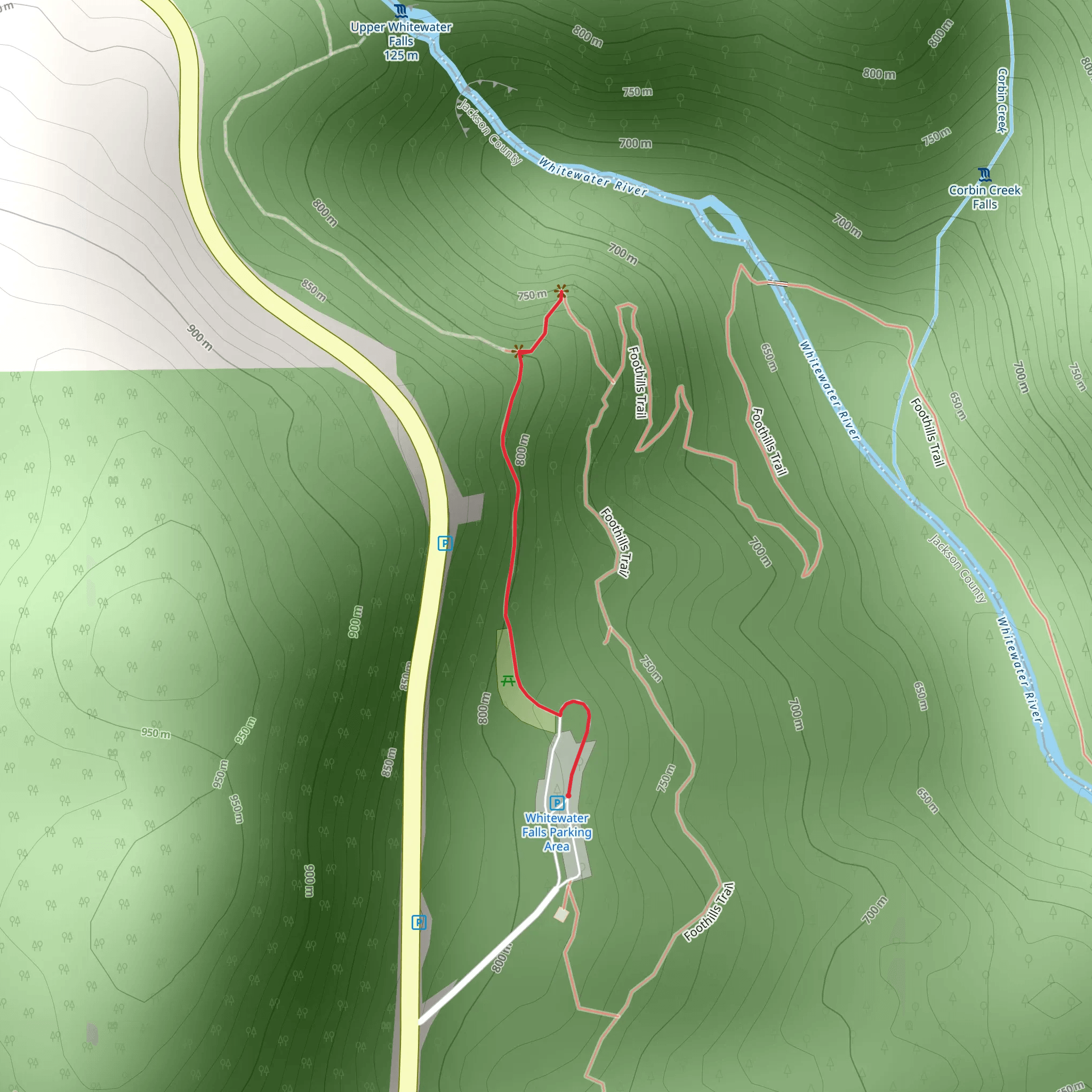 Whitewater Falls Road East Trail mobile static map