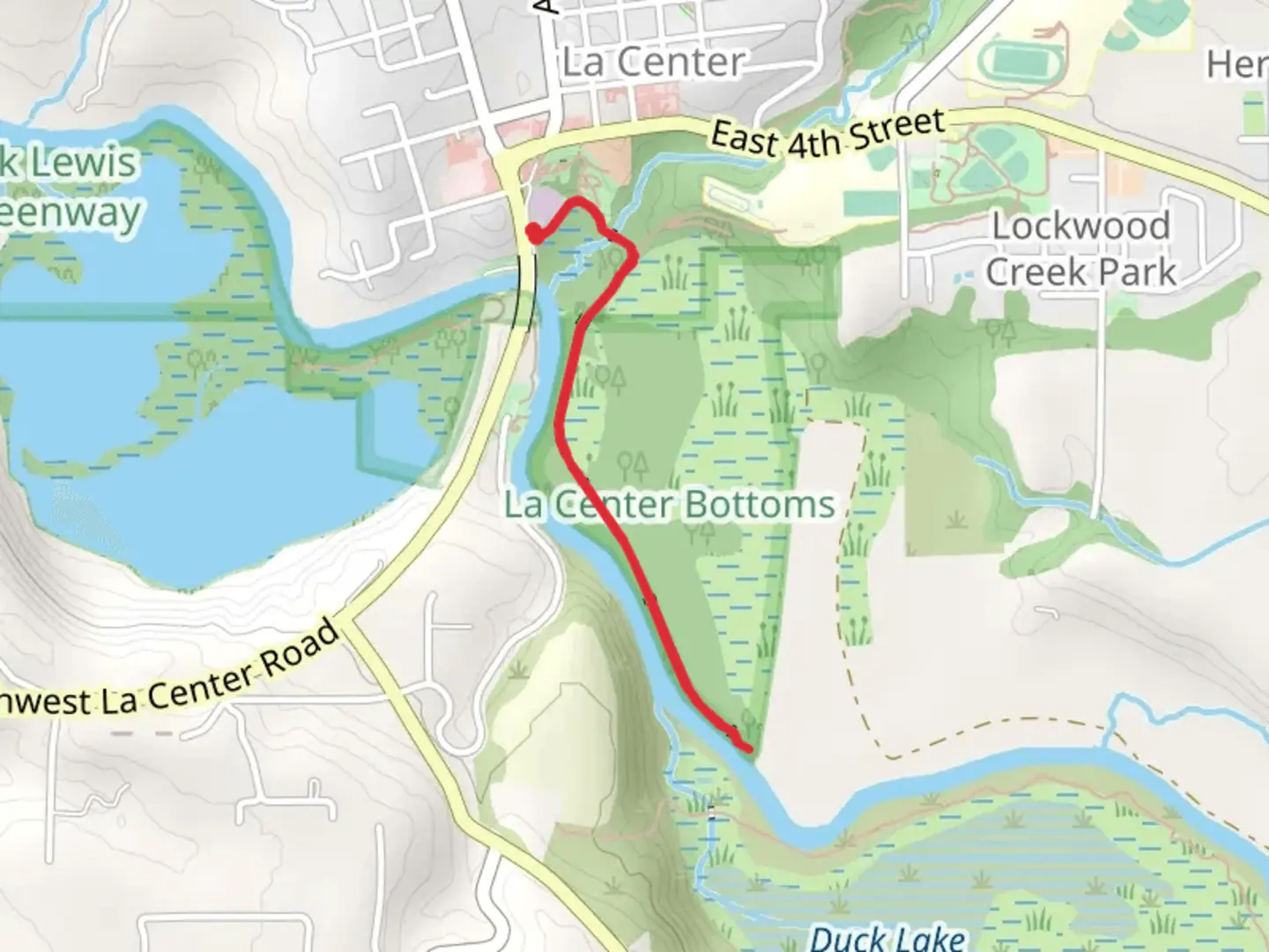 An image depicting the trail La Center Bottoms Trail and its surrounding area.