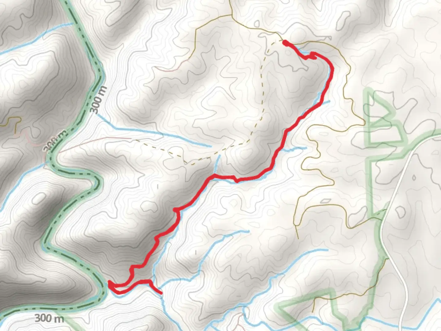 An image depicting the trail Opossum Creek Falls Trail and its surrounding area.