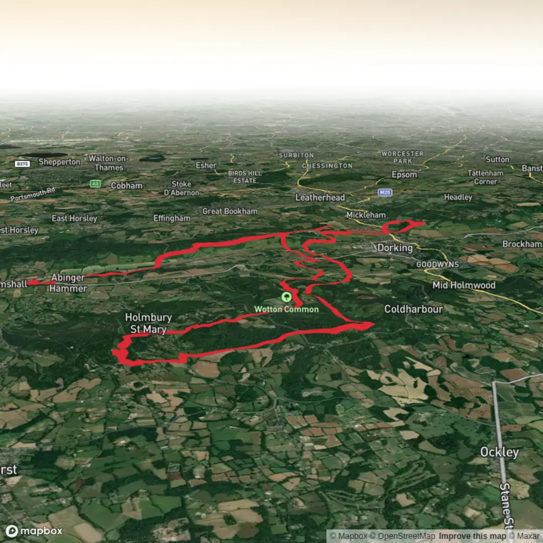 An image depicting the trail Surrey Hills 3 Peaks Wild Camp from Gomshall and its surrounding area.