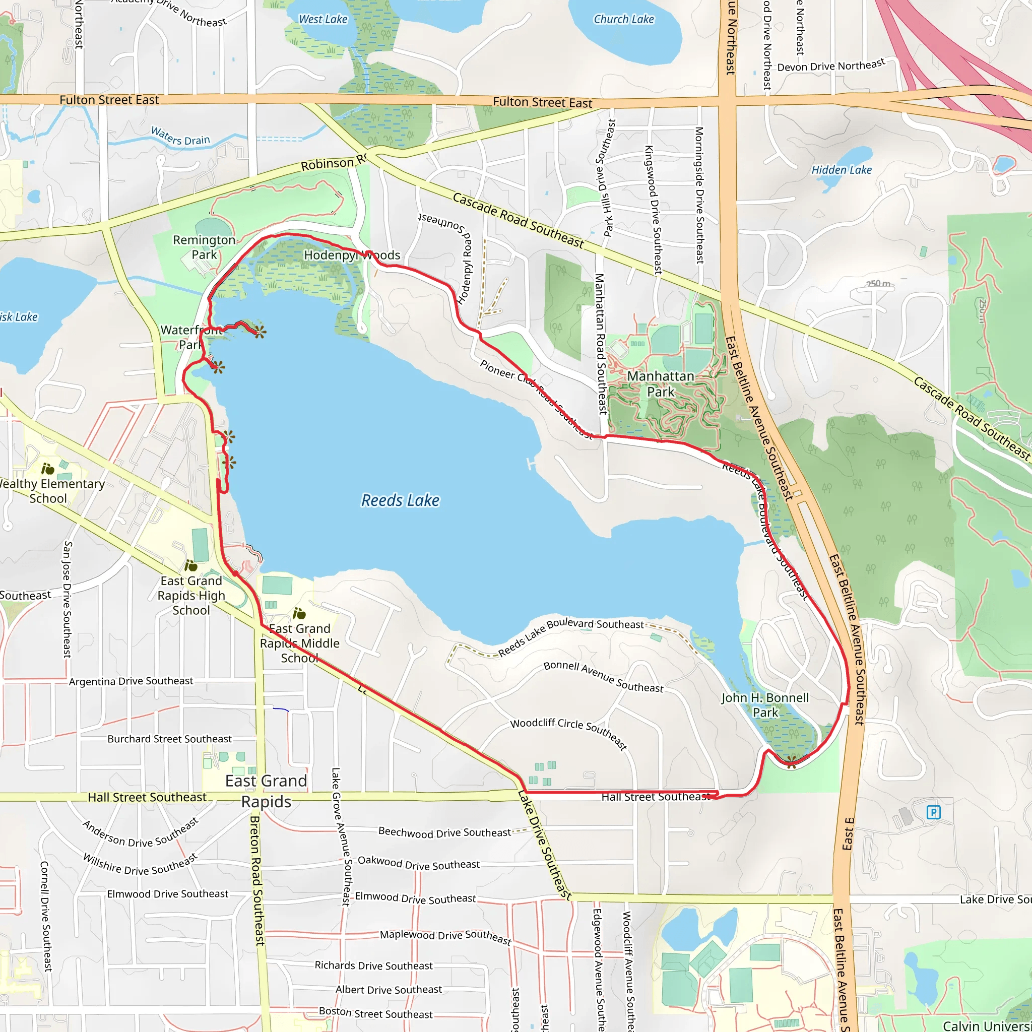 Reeds Lake and Griffins Park Loop mobile static map