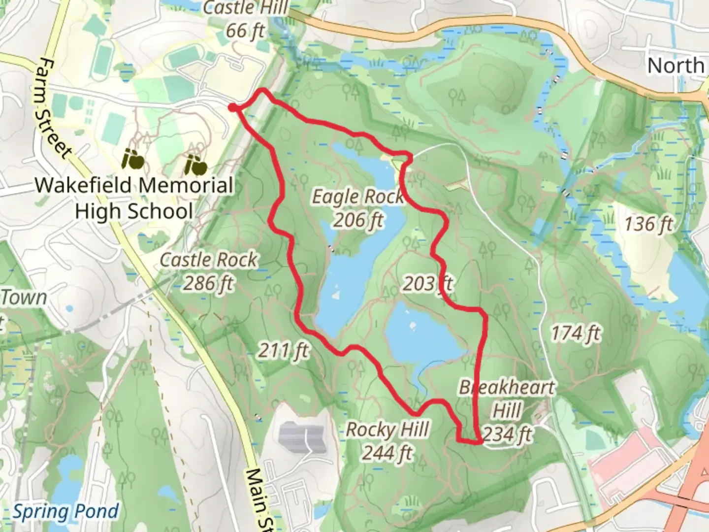 An image depicting the trail Eagle Rock and Upper Pond Loop via Elm and Hemlock Road and its surrounding area.