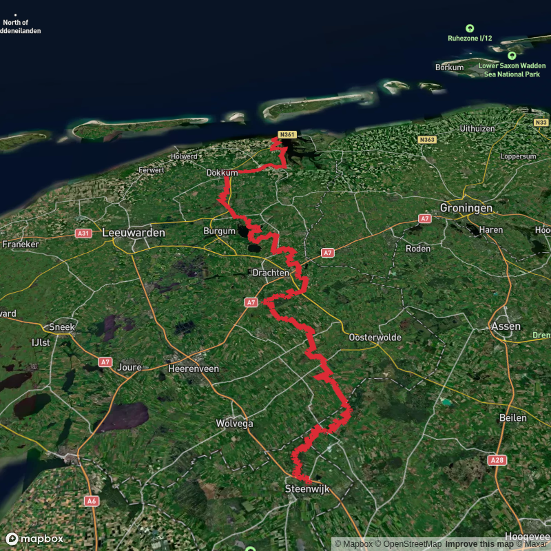Steenwijk to Lauwersoog via Kerkweg, Groeneweg and Jaachpaad