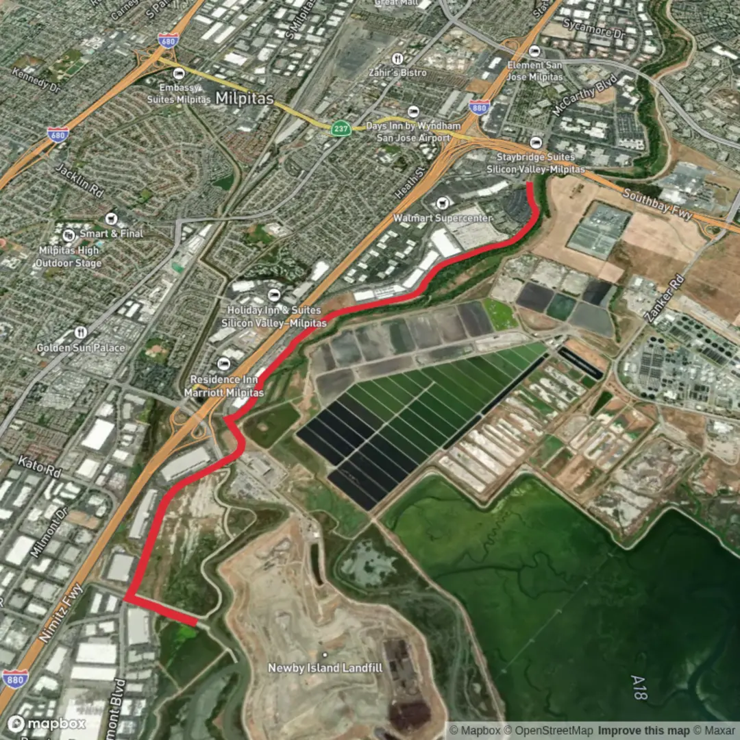 An image depicting the trail Coyote Creek Milpitas and its surrounding area.