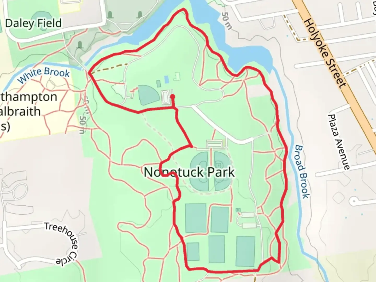 An image depicting the trail Nashawannuck Pond Loop - Nonotuck Park and its surrounding area.