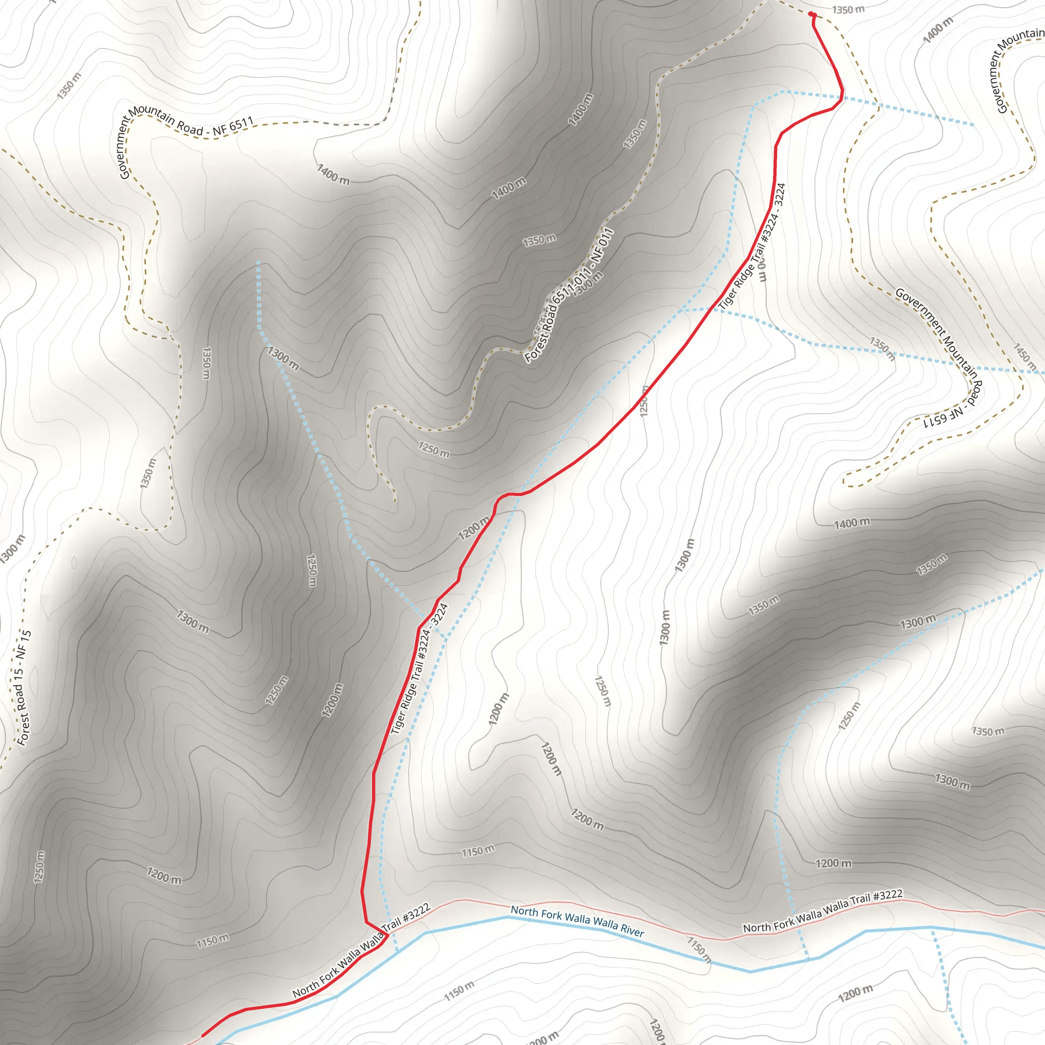 Tiger Ridge Trail Out and Back mobile static map