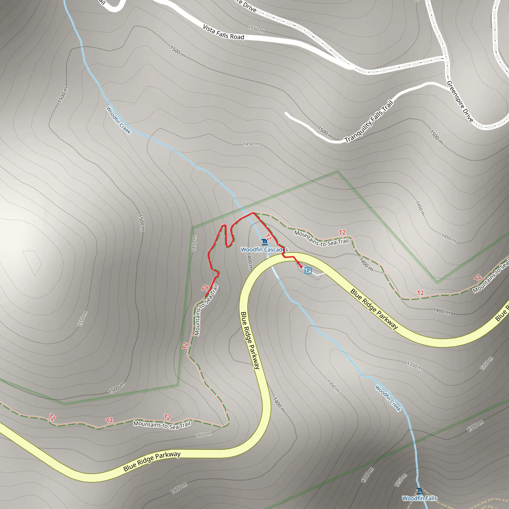 Woodfin Creek via Mountains to Sea Trail mobile static map