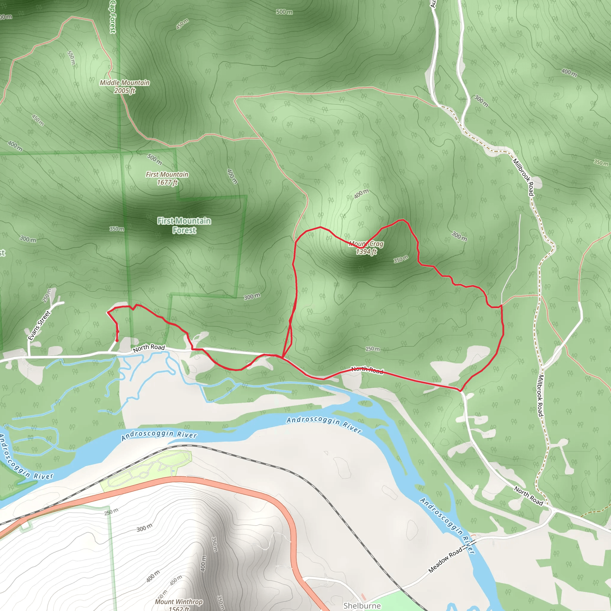 Mount Crag and Gates Brook Loop mobile static map