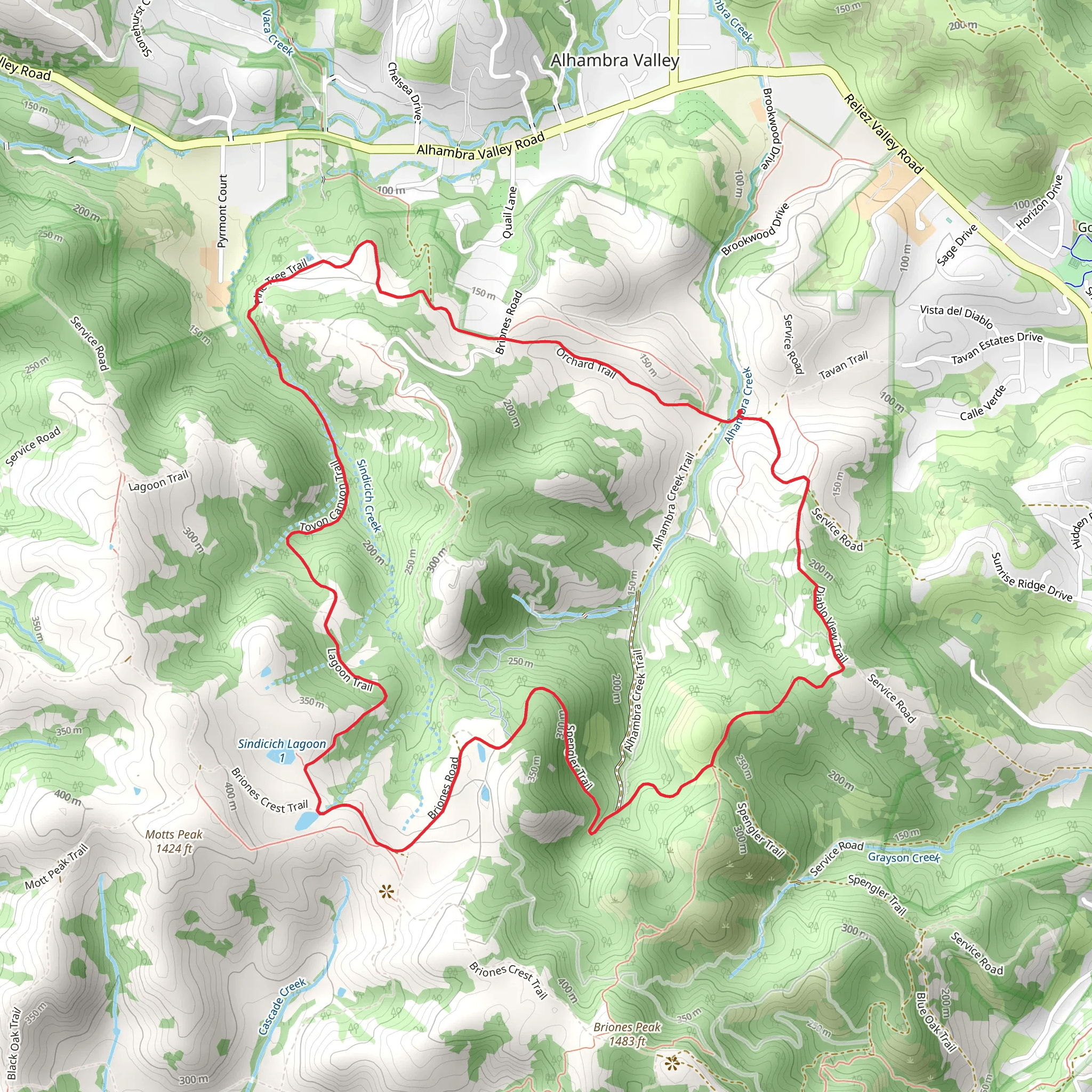 Diablo View, Spengler and Toyon Canyon Loop Trail mobile static map