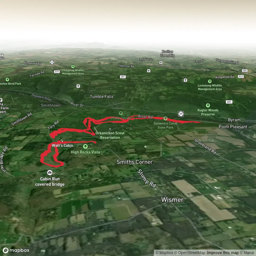 An image depicting the trail Tohickon Valley and High Rocks to Boo’s Tavern and its surrounding area.