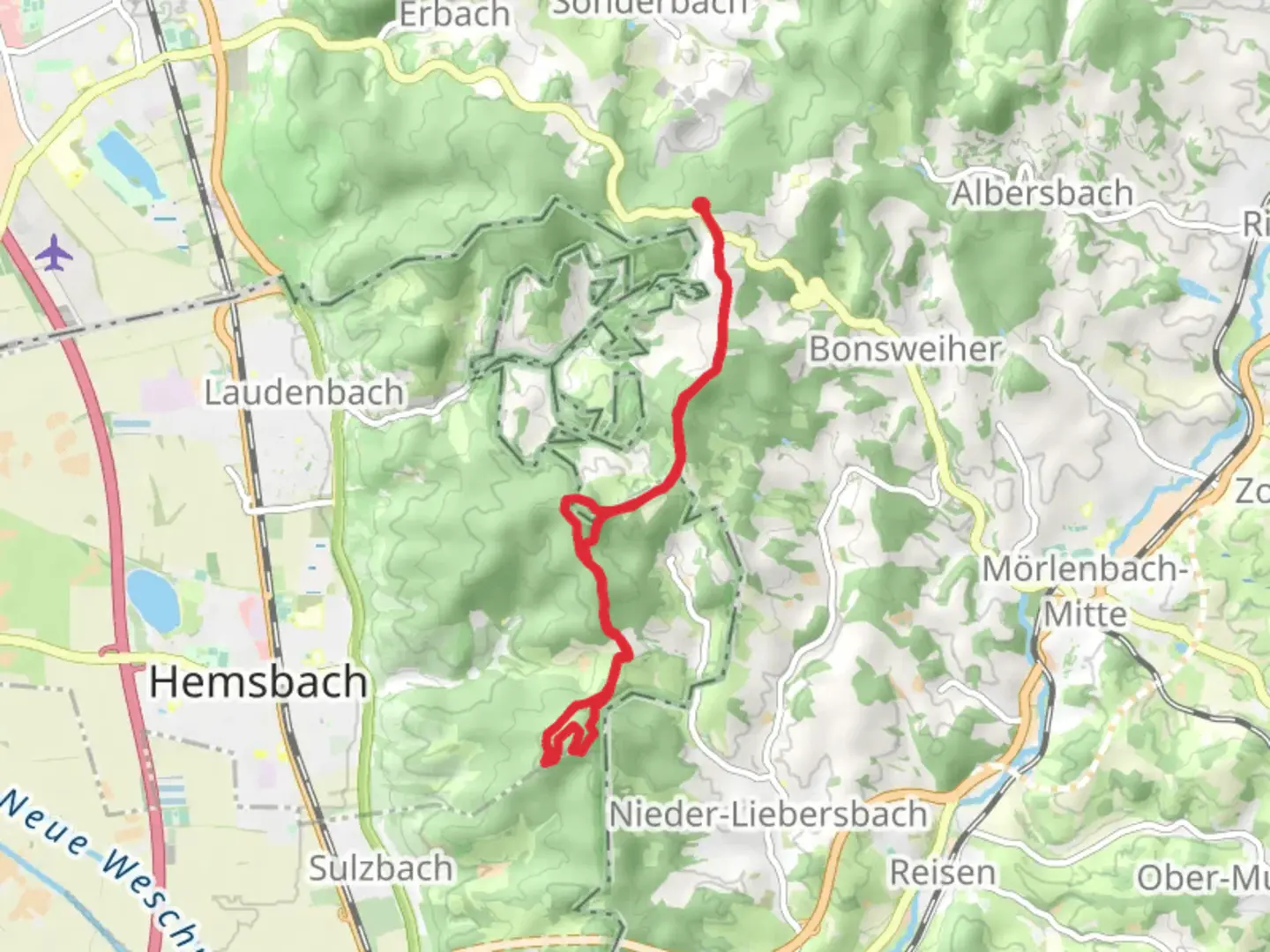 An image depicting the trail Kreuzberg and Bocksberg Walk and its surrounding area.