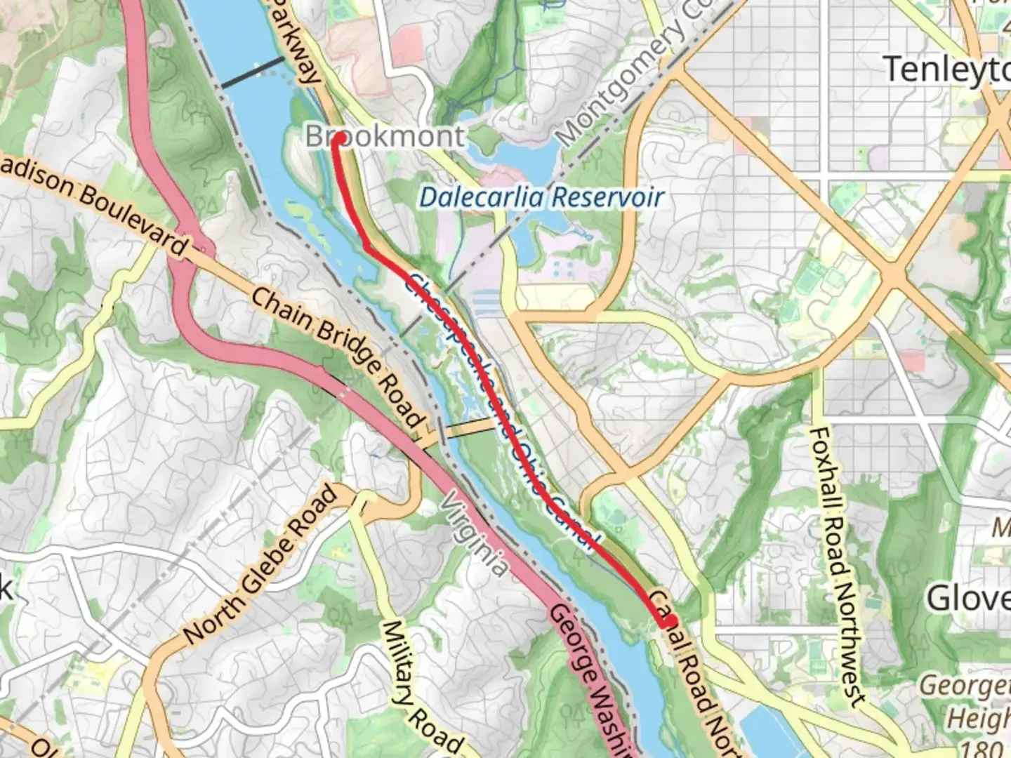 An image depicting the trail Chesapeake and Ohio Canal Trail - Brookmont and its surrounding area.