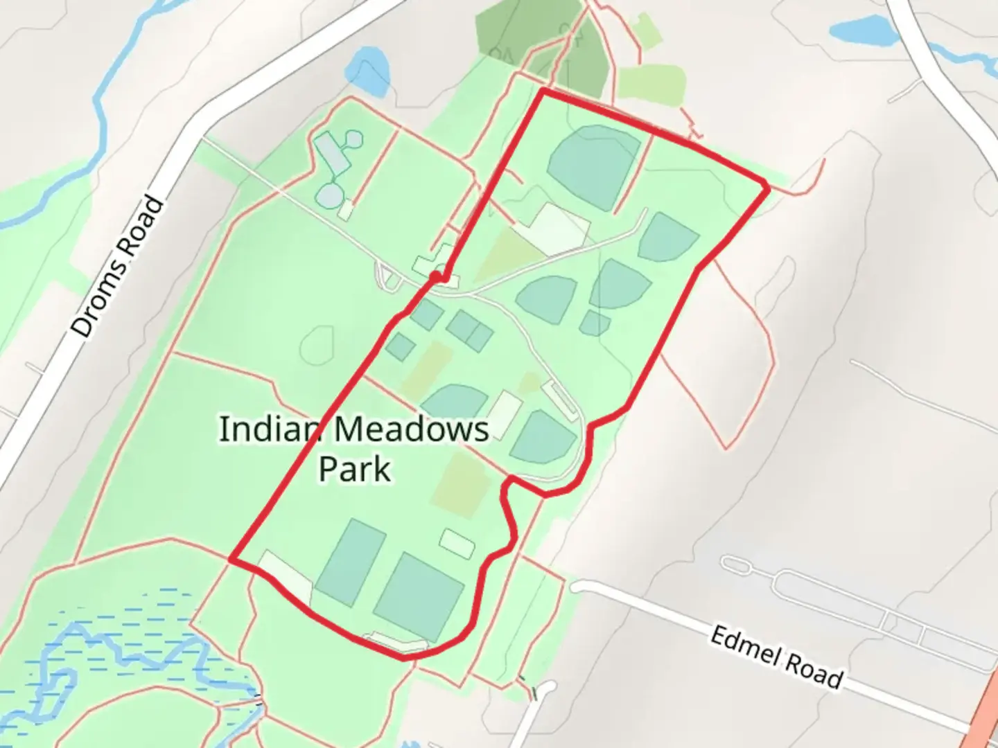 An image depicting the trail Indian Meadows Park Loop and its surrounding area.