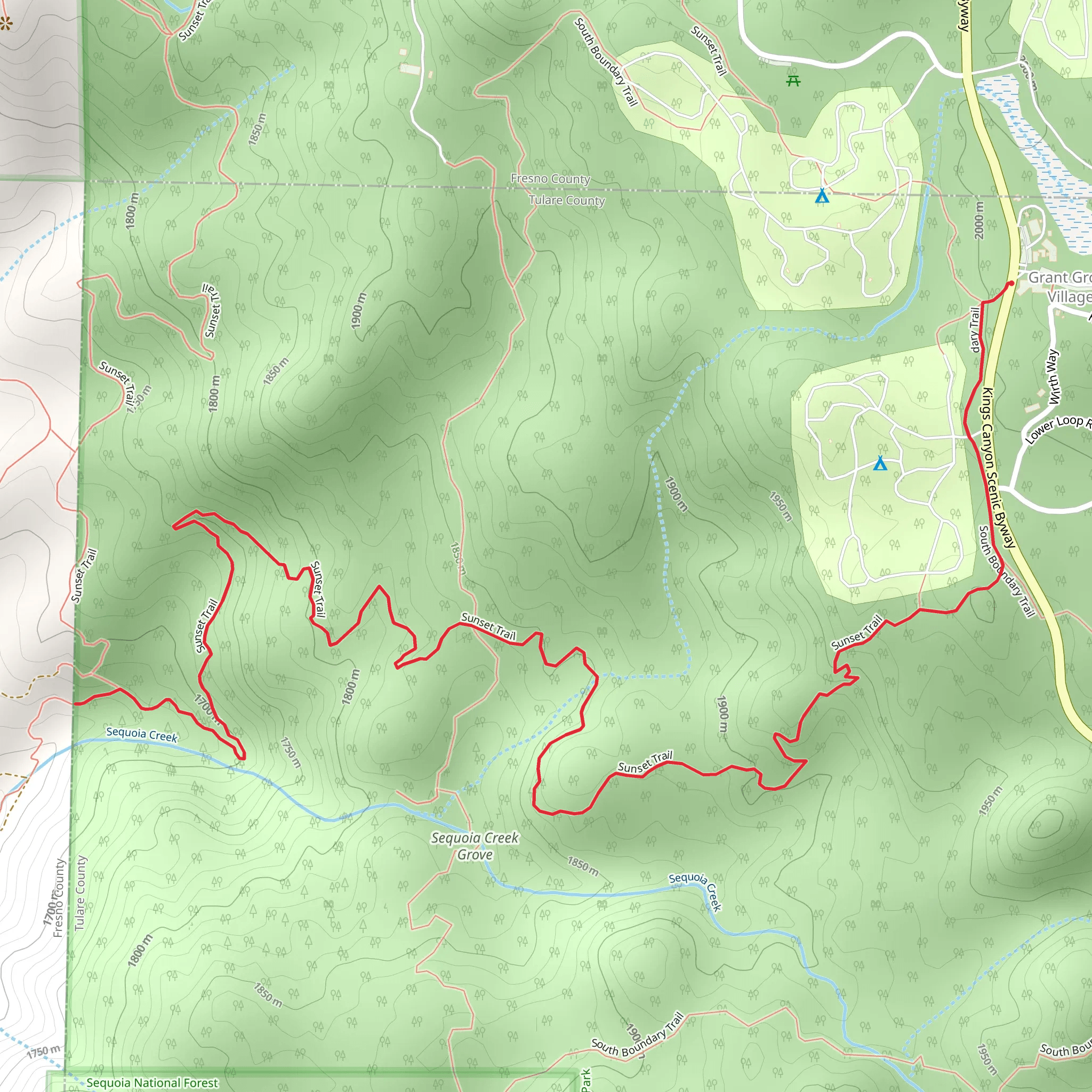 Sunset Trail via South Boundary Trail mobile static map
