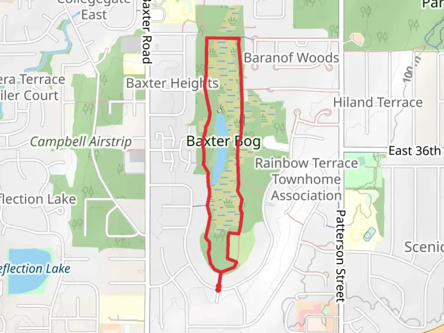 An image depicting the trail Baxter Bog Loop and its surrounding area.