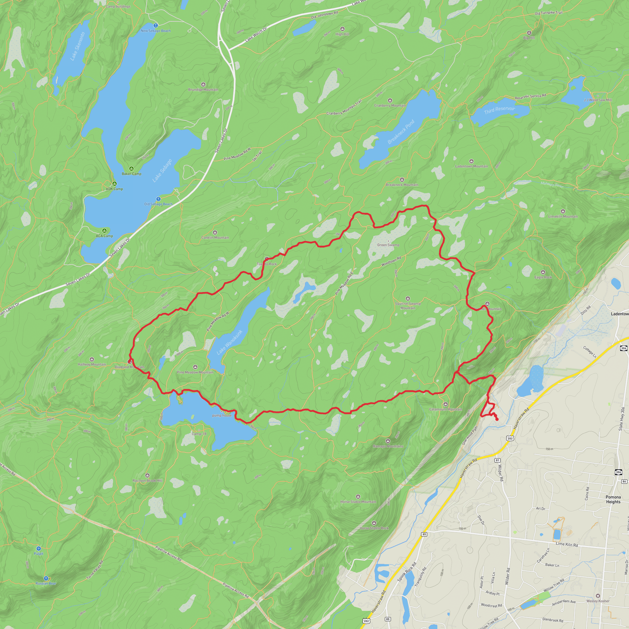 Pine Meadow Mountain, Lake Wanoksink, Tuxedo Rock, Breakneck Mountain and Panther Mountain Loop mobile static map