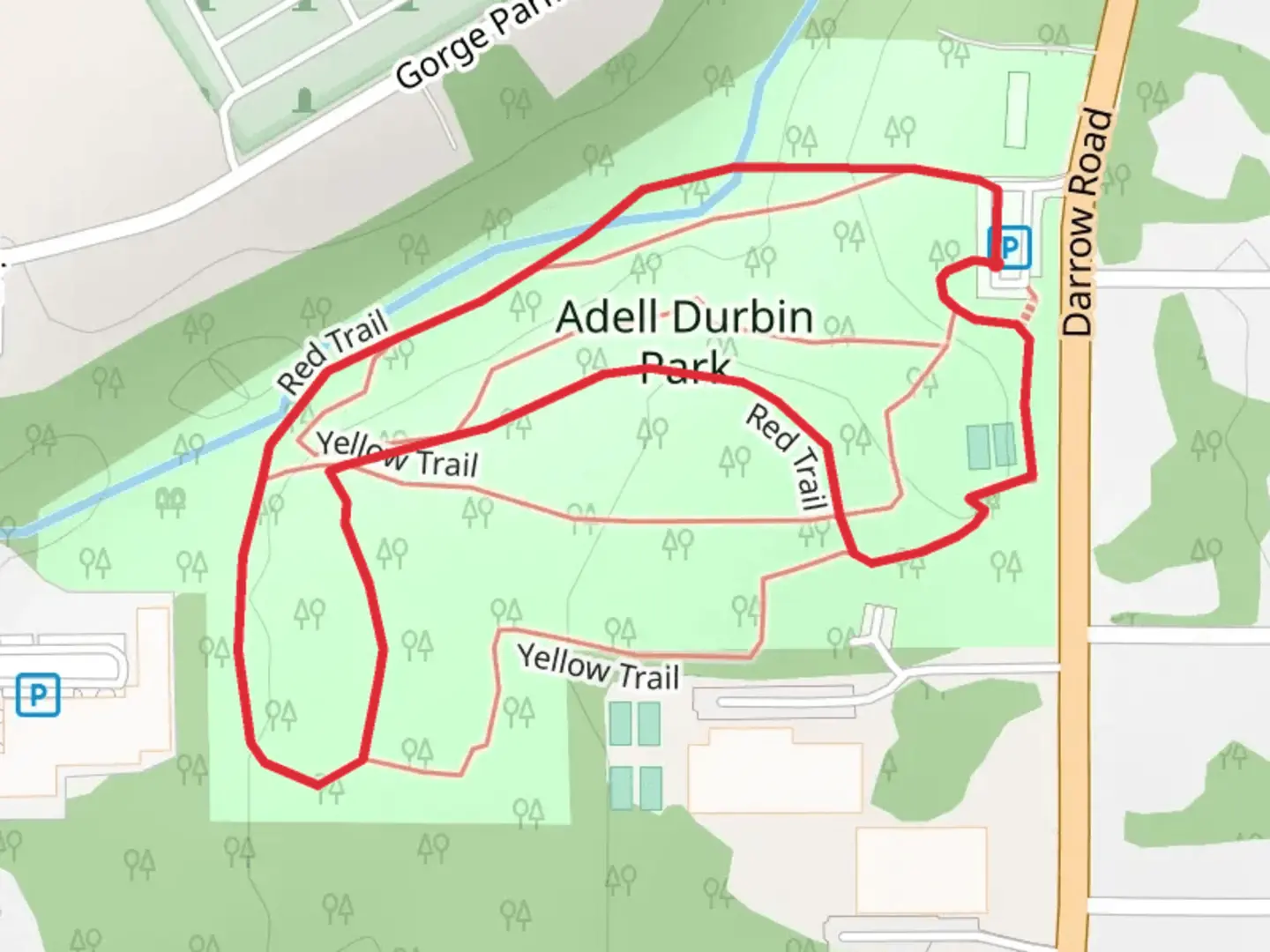 An image depicting the trail Red Loop and its surrounding area.