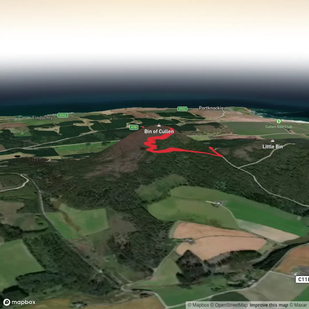 An image depicting the trail Binn of Cullen from the Baud car park and its surrounding area.