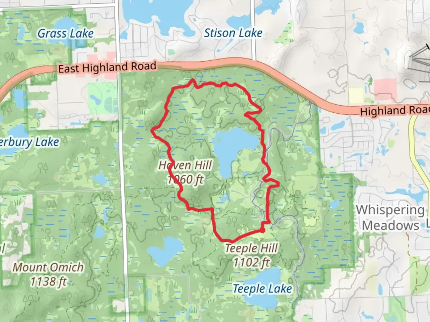 An image depicting the trail Haven Hill Lake and East Loop and its surrounding area.