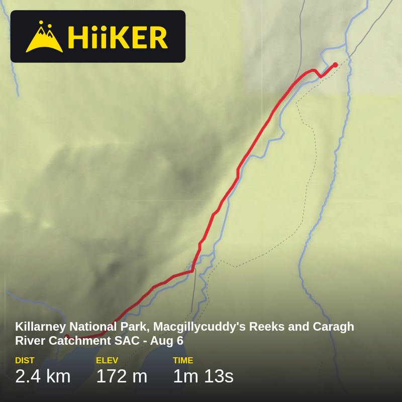 A map preview of the recording Killarney National Park, Macgillycuddy's Reeks and Caragh River Catchment SAC - Aug 6.