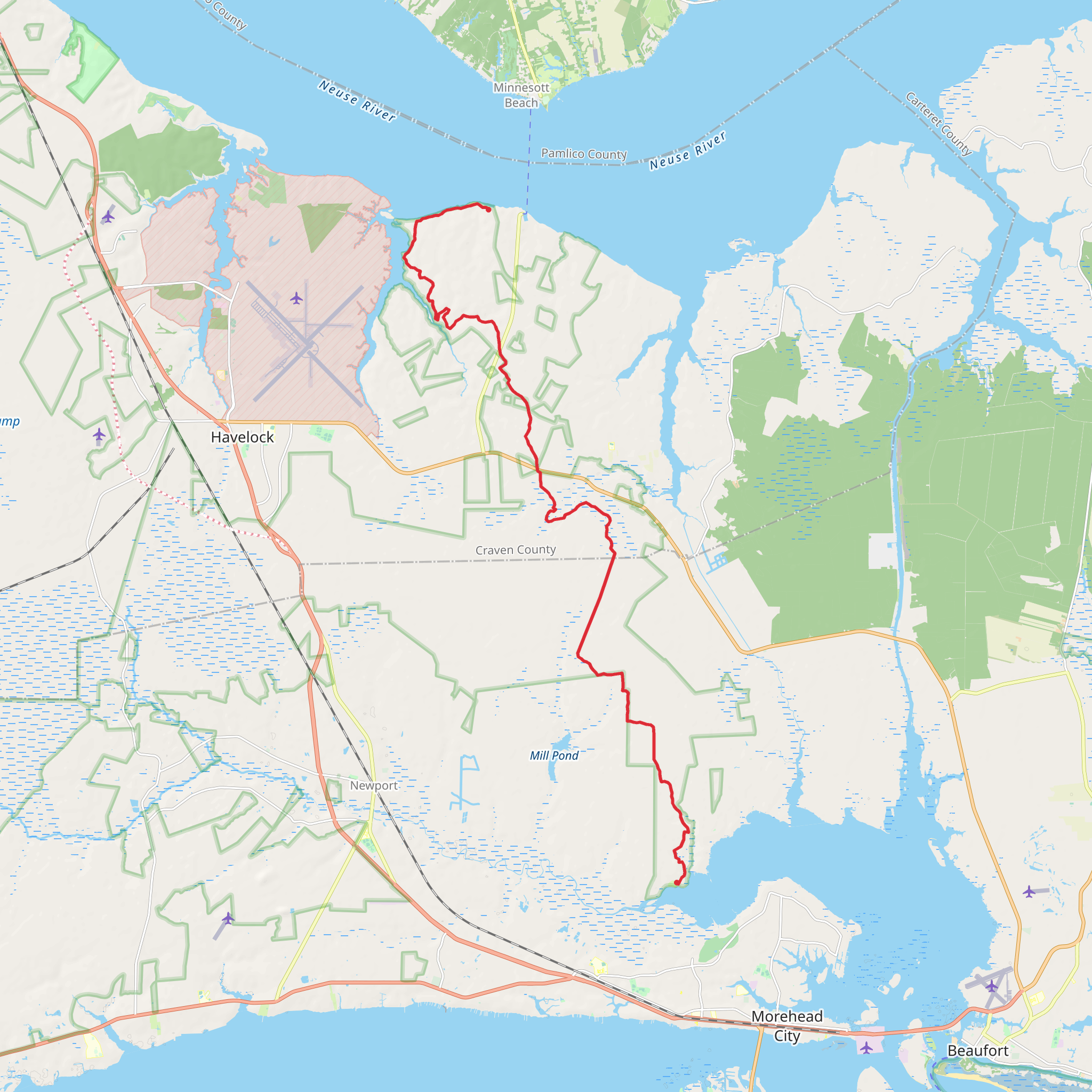 Neusiok Trail from Cherry Point mobile static map