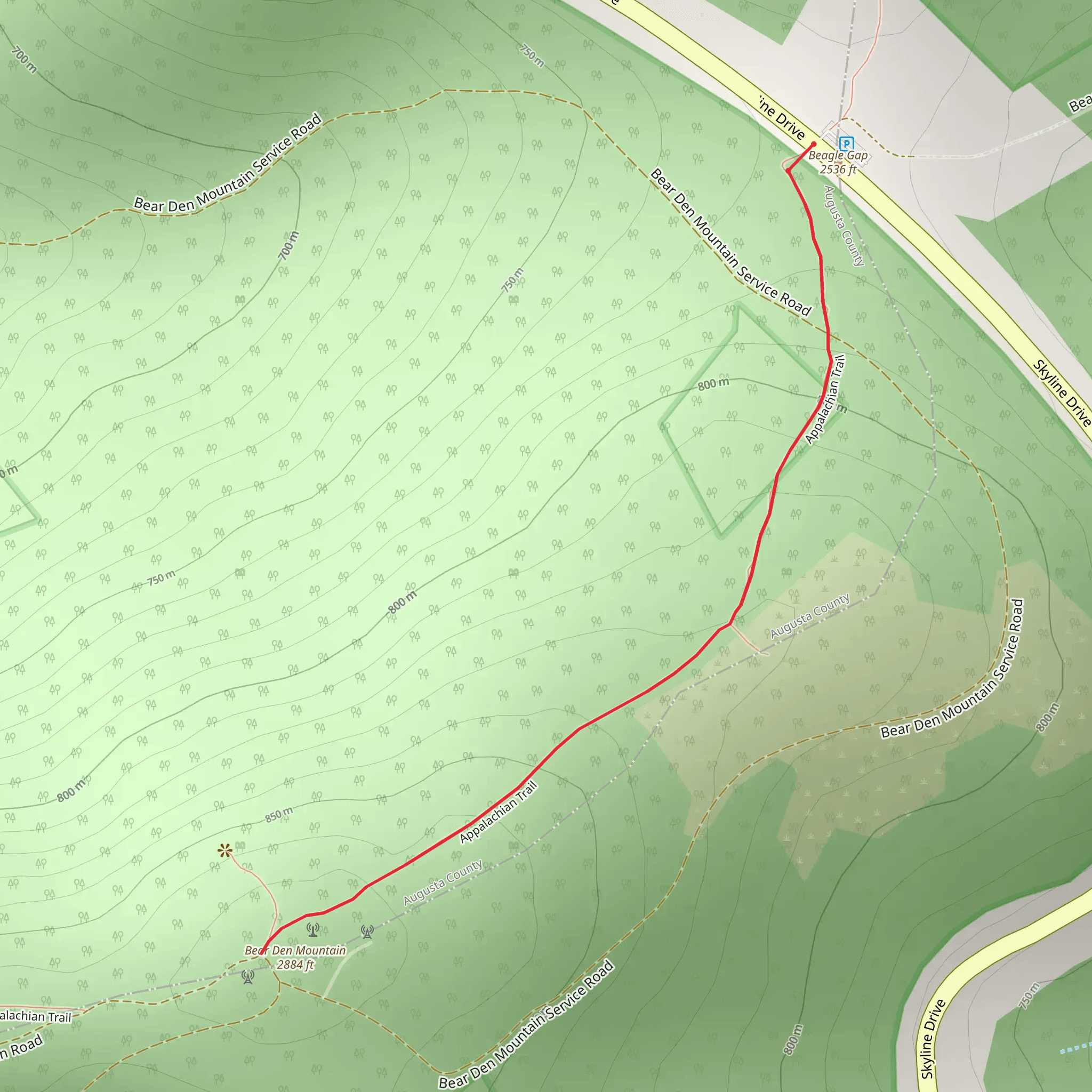 Bear Den Mountain via Appalachian Trail mobile static map
