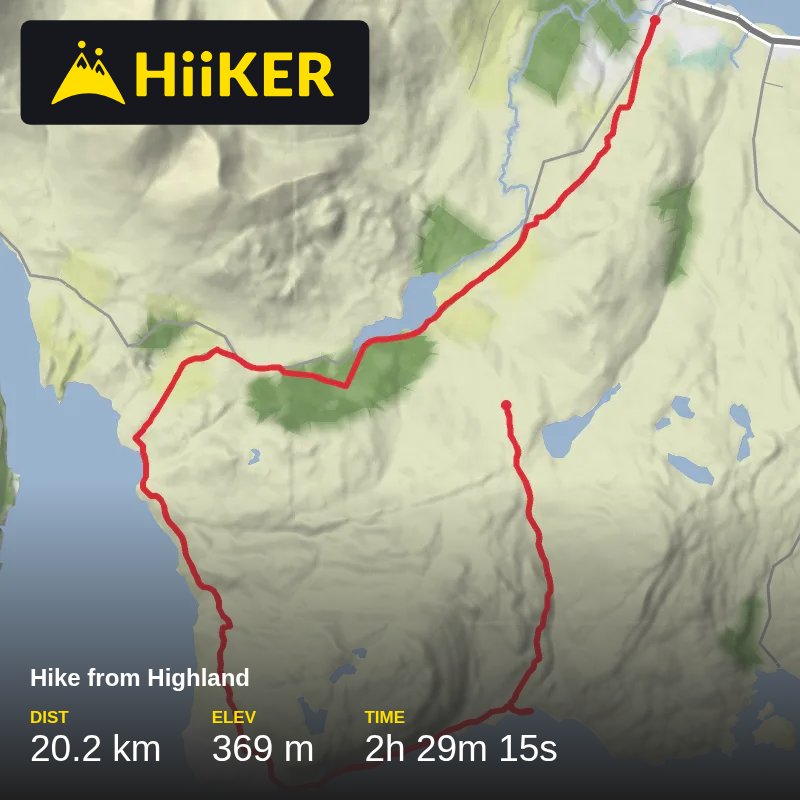 A map preview of the recording Hike from Highland.