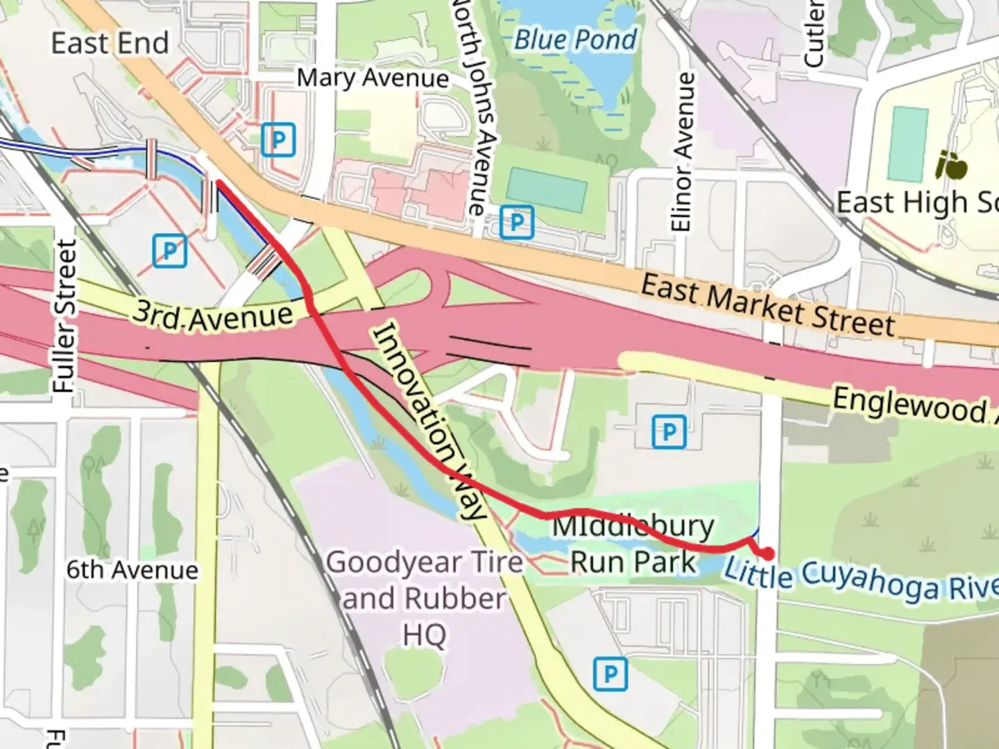 An image depicting the trail Little Cuyahoga River Trail and its surrounding area.