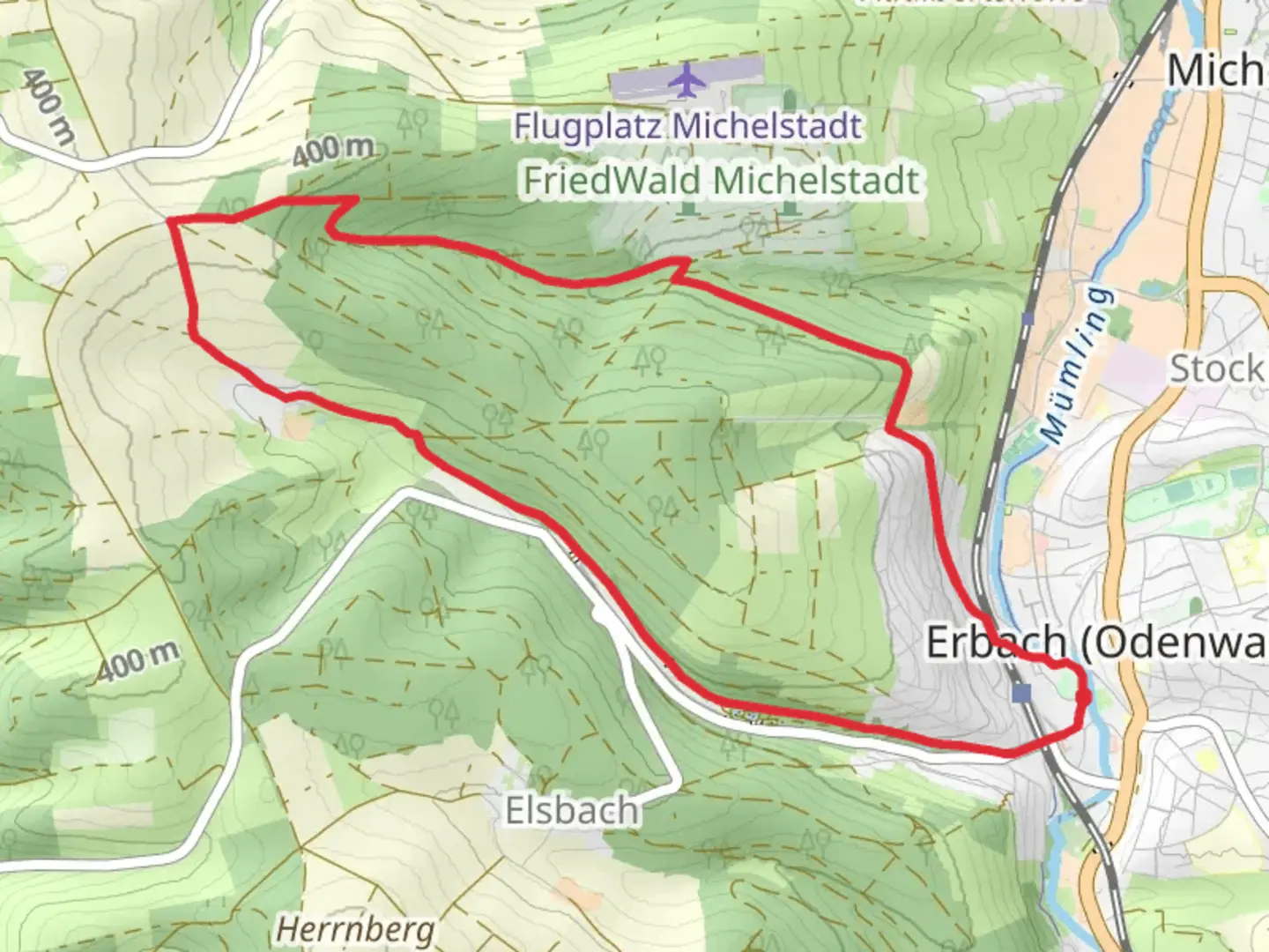 An image depicting the trail Hessenweg and Silberbruennchenweg and its surrounding area.