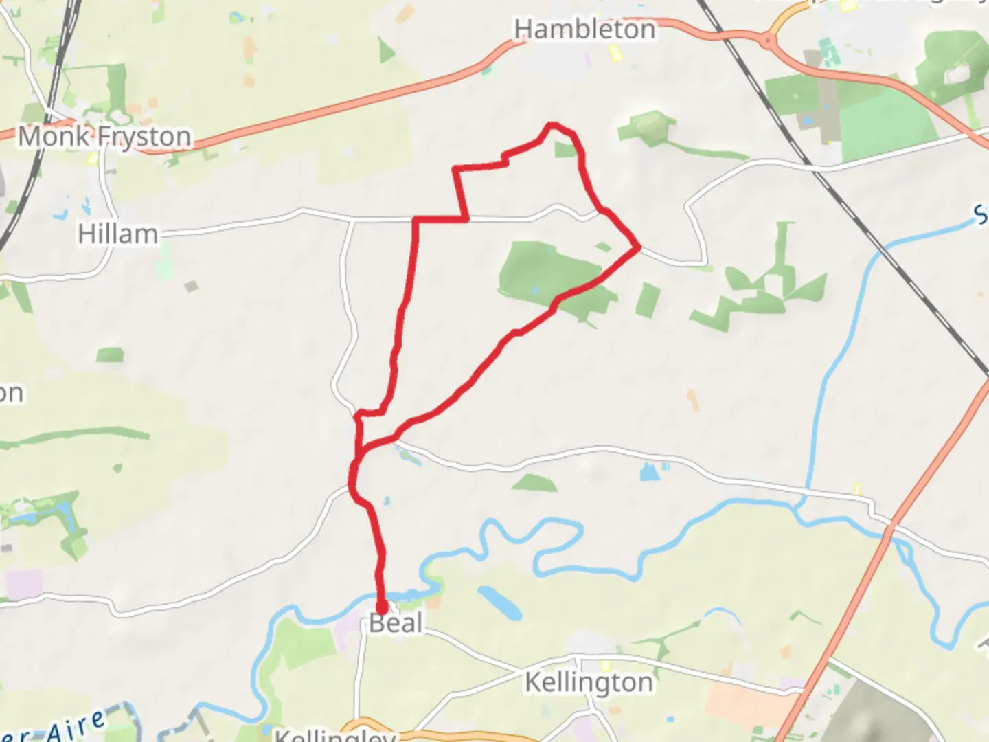An image depicting the trail Gateforth Wood Loop and its surrounding area.