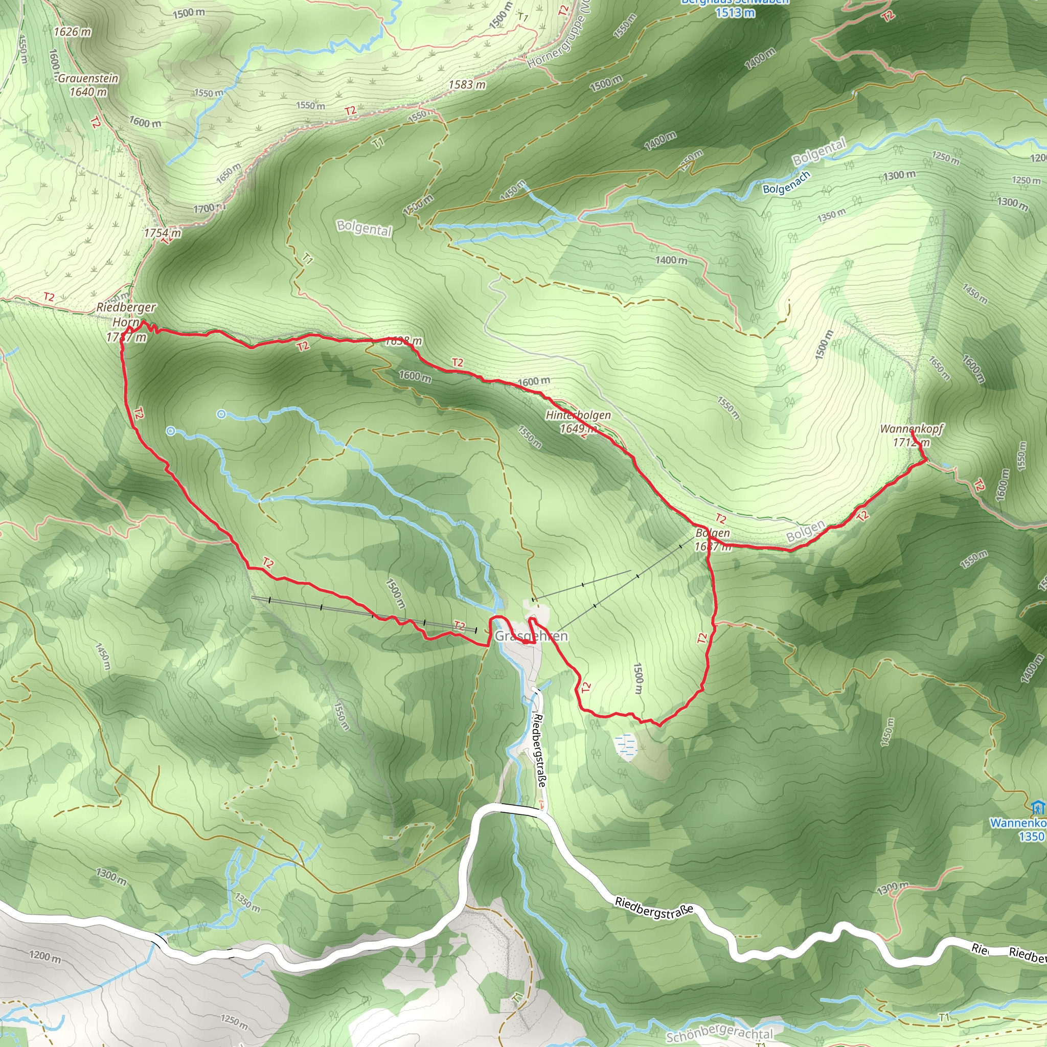 Wannenkopf, Bolgen, Hinterbolgen Bolgengrat and Riedberger Horn Loop - Grasgehren mobile static map