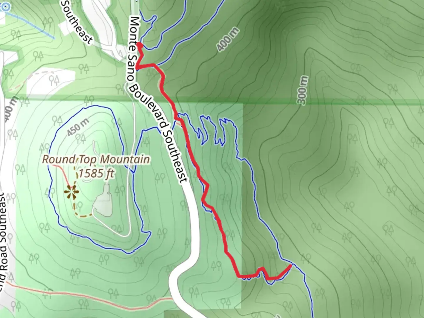 An image depicting the trail Monte Sano Boulevard Southeast Walk and its surrounding area.