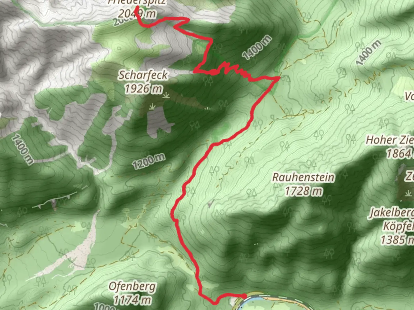 An image depicting the trail Friederspitz Walk via Ochsenhutte and its surrounding area.