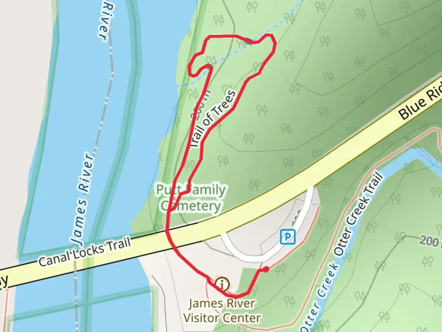 An image depicting the trail Trail of Trees Loop and its surrounding area.