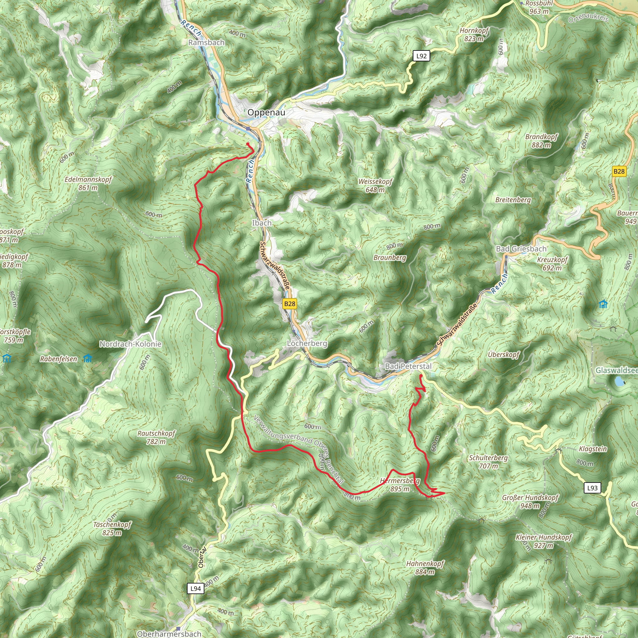 Oppenau to Bad Peterstal Walk mobile static map